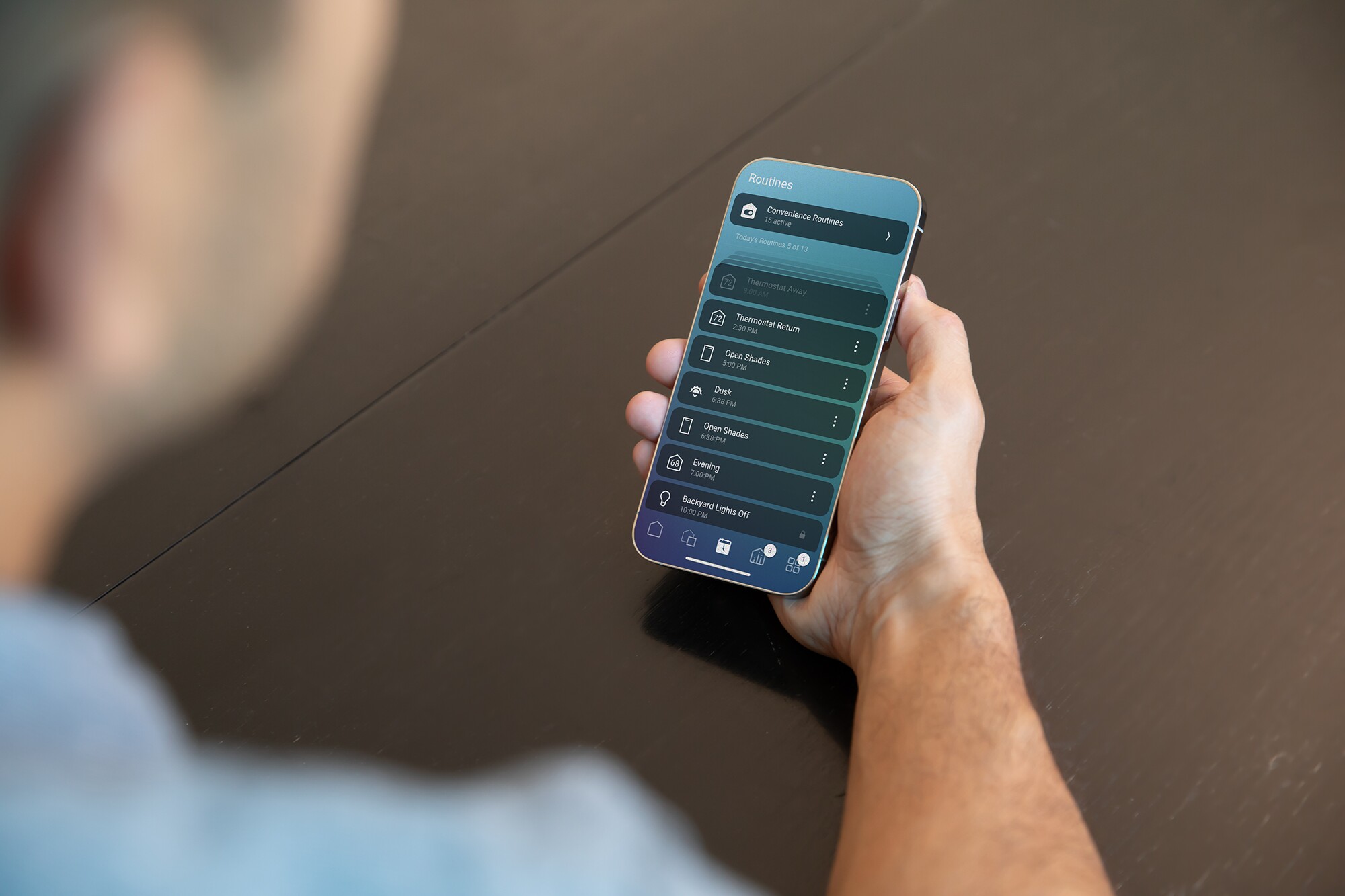 Control4 X4 routines and schedules shown on a phone