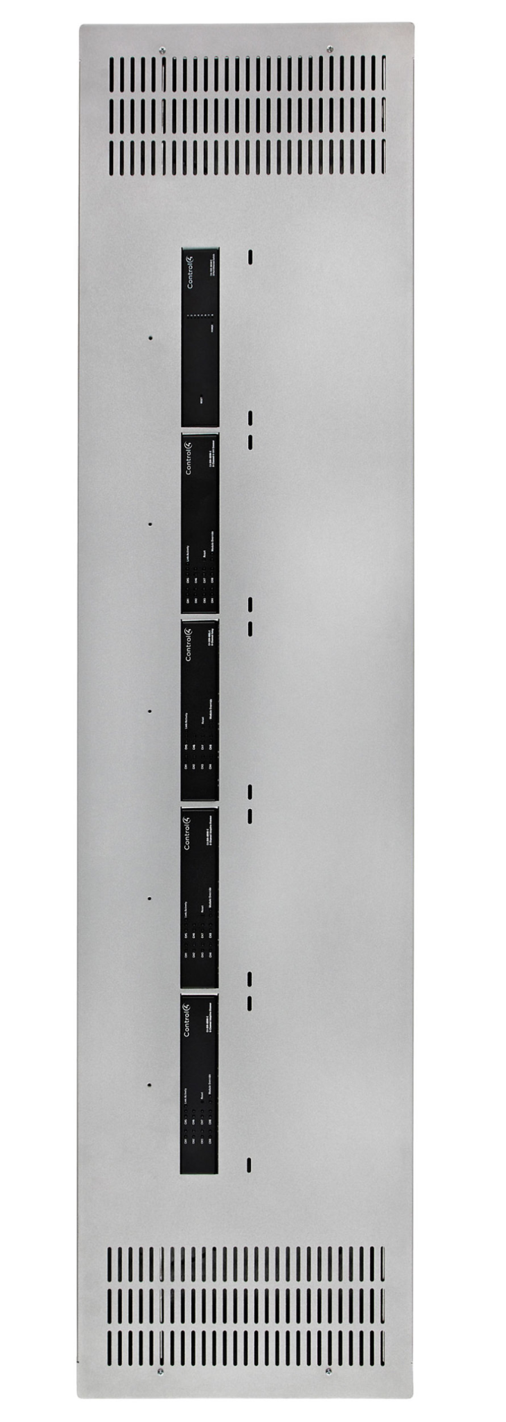 Control4 centralized lighting panel with organized dimming and relay modules