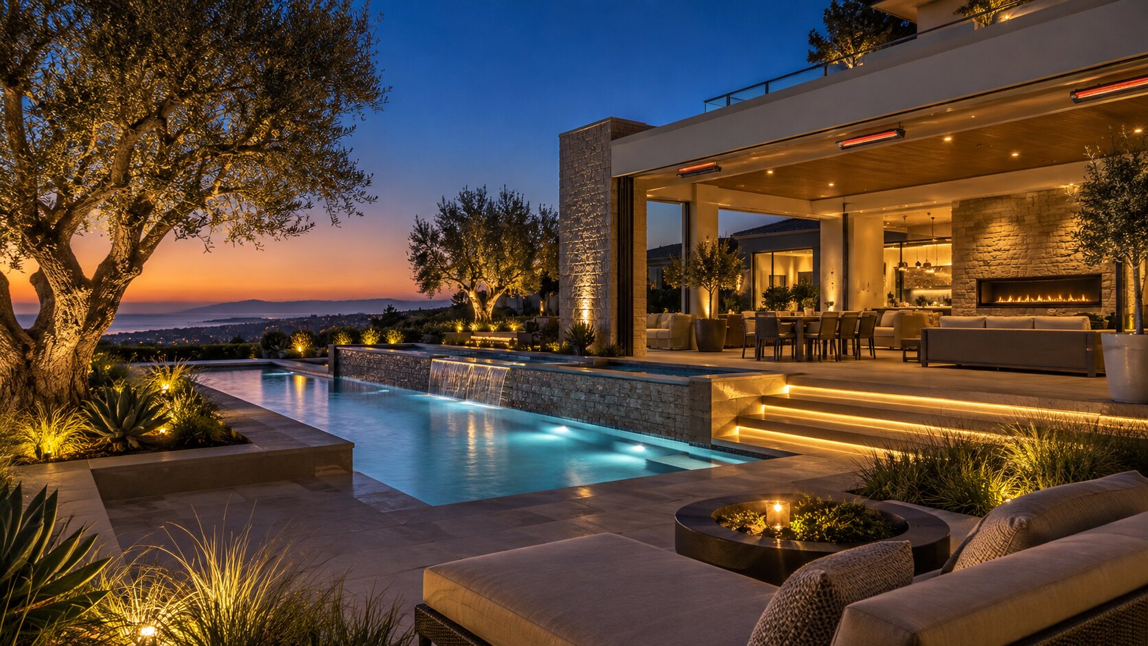 Luxury Orange County residence with professionally integrated electrical, lighting and outdoor heating systems